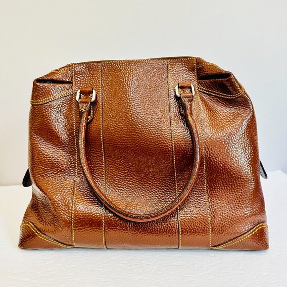 AUTHENTIC FENDI PEBBLED PATENT LEATHER BROWN LARGE SATCHEL  TOTE - Picture 3 of 14